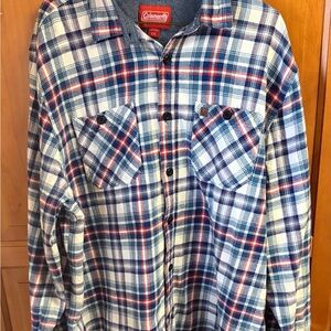 Coleman Plaid Flannel Shirt Mens XXL Cotton Navy/Red Pockets Workwear Lumberjack